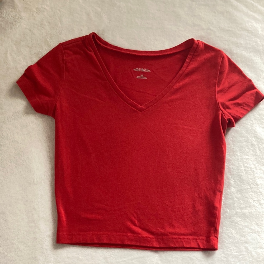 Red V-Neck Crop Top